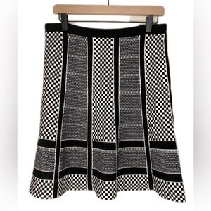 Black White Checkerboard Midi Skirt Geometric A Line Statement Modern Retro